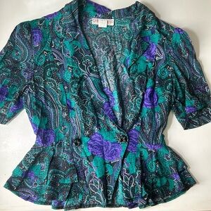 Chel’sea L’td Vintage Paisley And Floral Button Up Cropped Blouse Sz 14 A